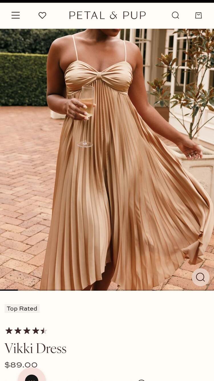 Petal & Pup Vikki Pleated Midi Dress Gold Size 16